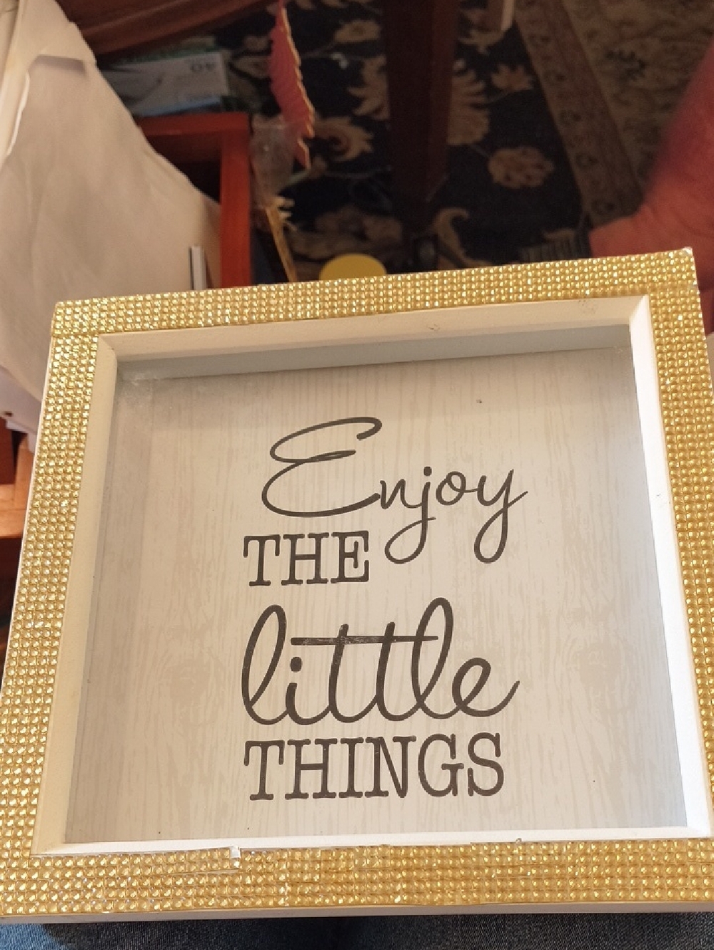 Gold Beaded "Enjoy the Little Things" Decorative Wall Plaque